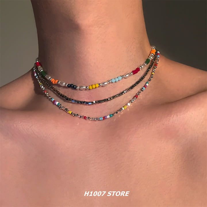 Beaded Silver Clavicle Necklace