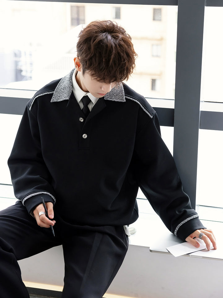Lapel Polo Collar Sweatshirt