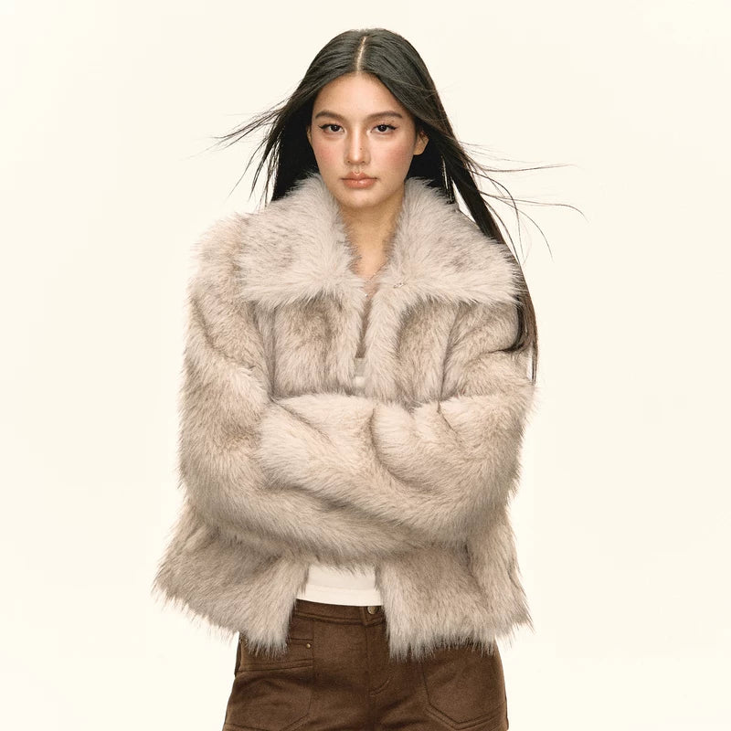 Chaqueta corta de piel sintética de felpa retro 