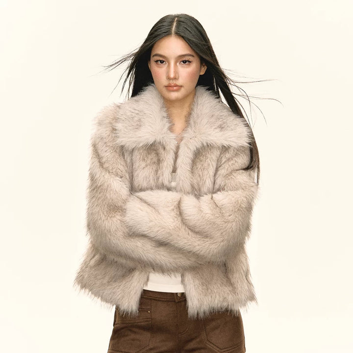 Chaqueta corta de piel sintética de felpa retro 