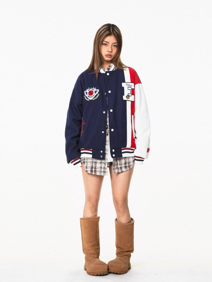 Retro Contrast Stitching Baseball Jacket