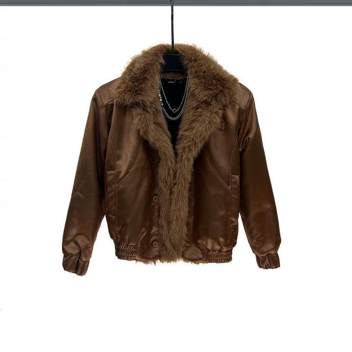 Reversible Faux Fur Lapel Insulated Jacket
