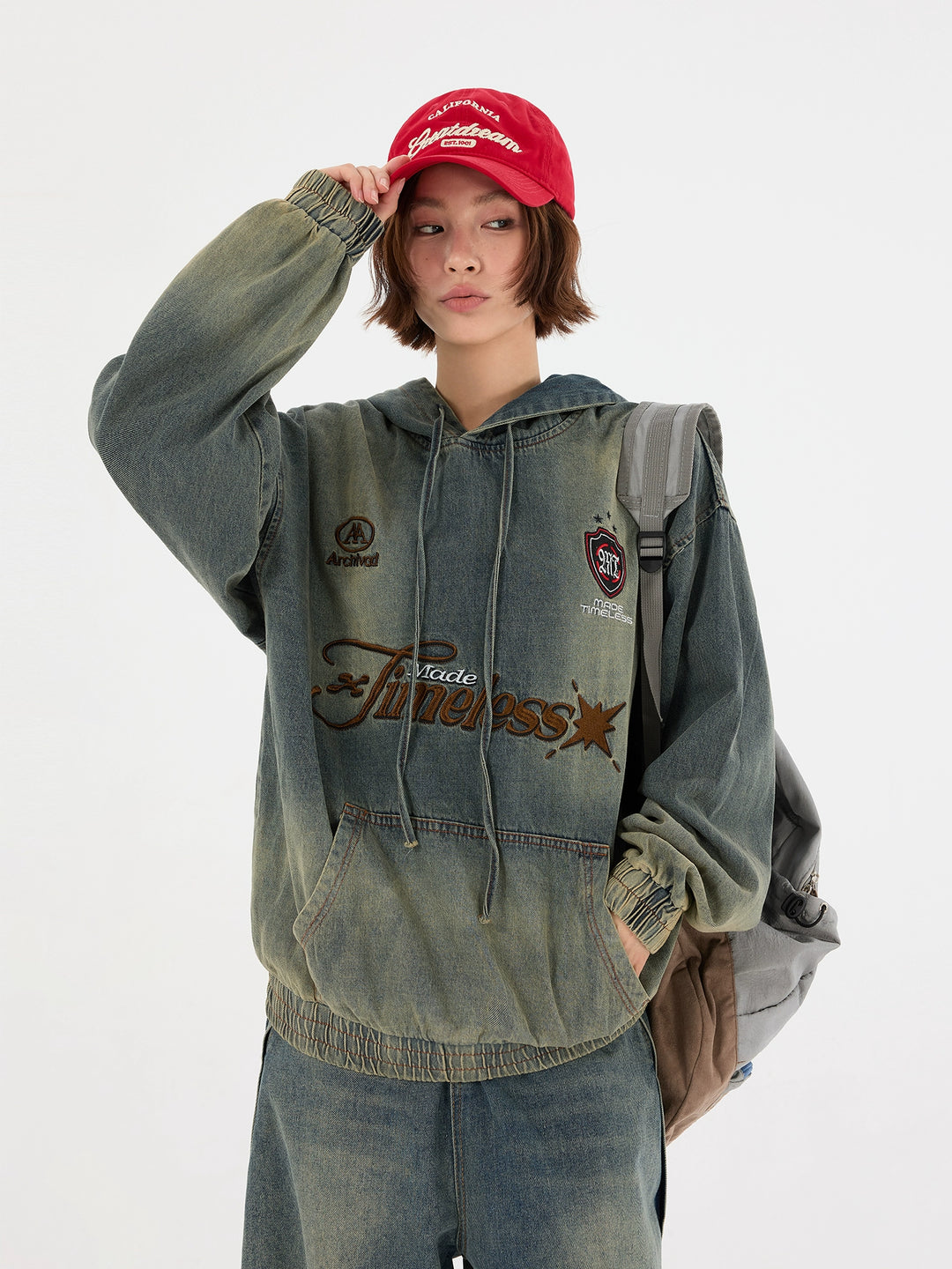 Washed Denim Hooded Sweatshirt