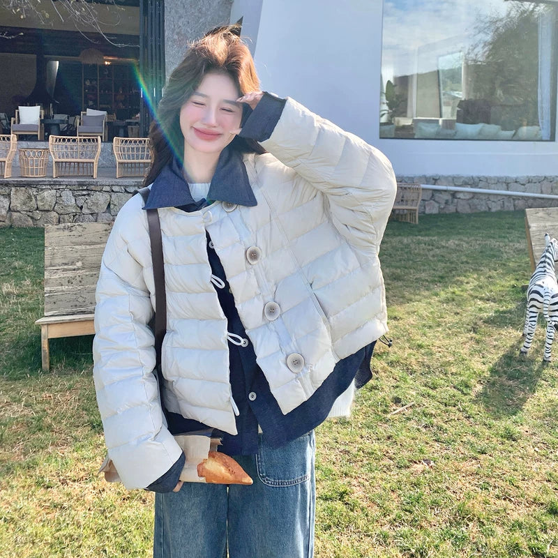 Short Lightweight Colorblock Down Jacket