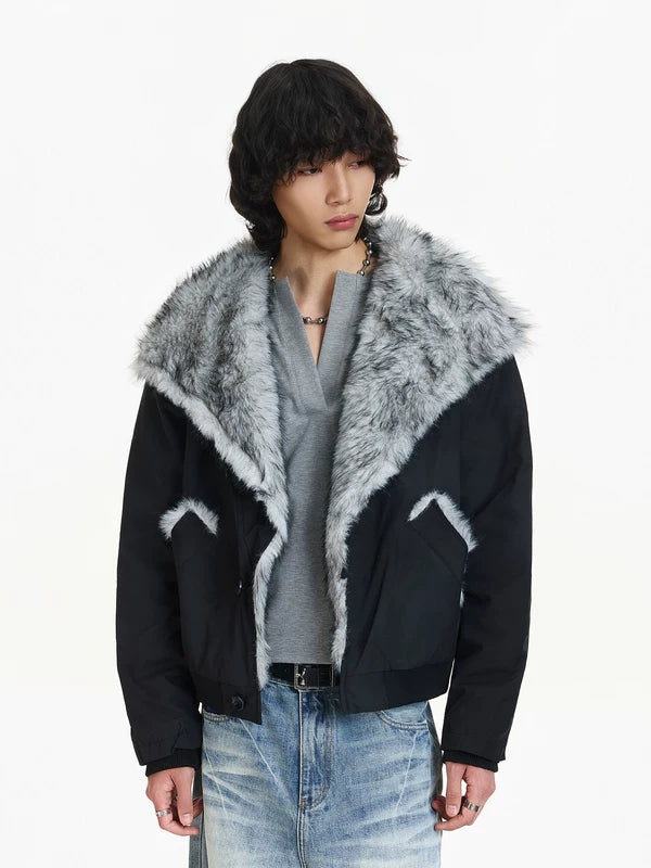 Giacca invernale trapuntata con colletto in pelliccia sintetica 