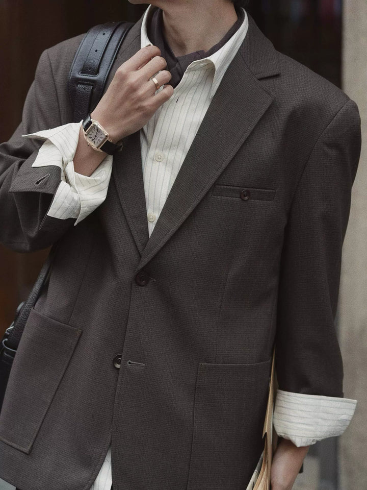 Plaid Suit Jacket with Patch Pockets