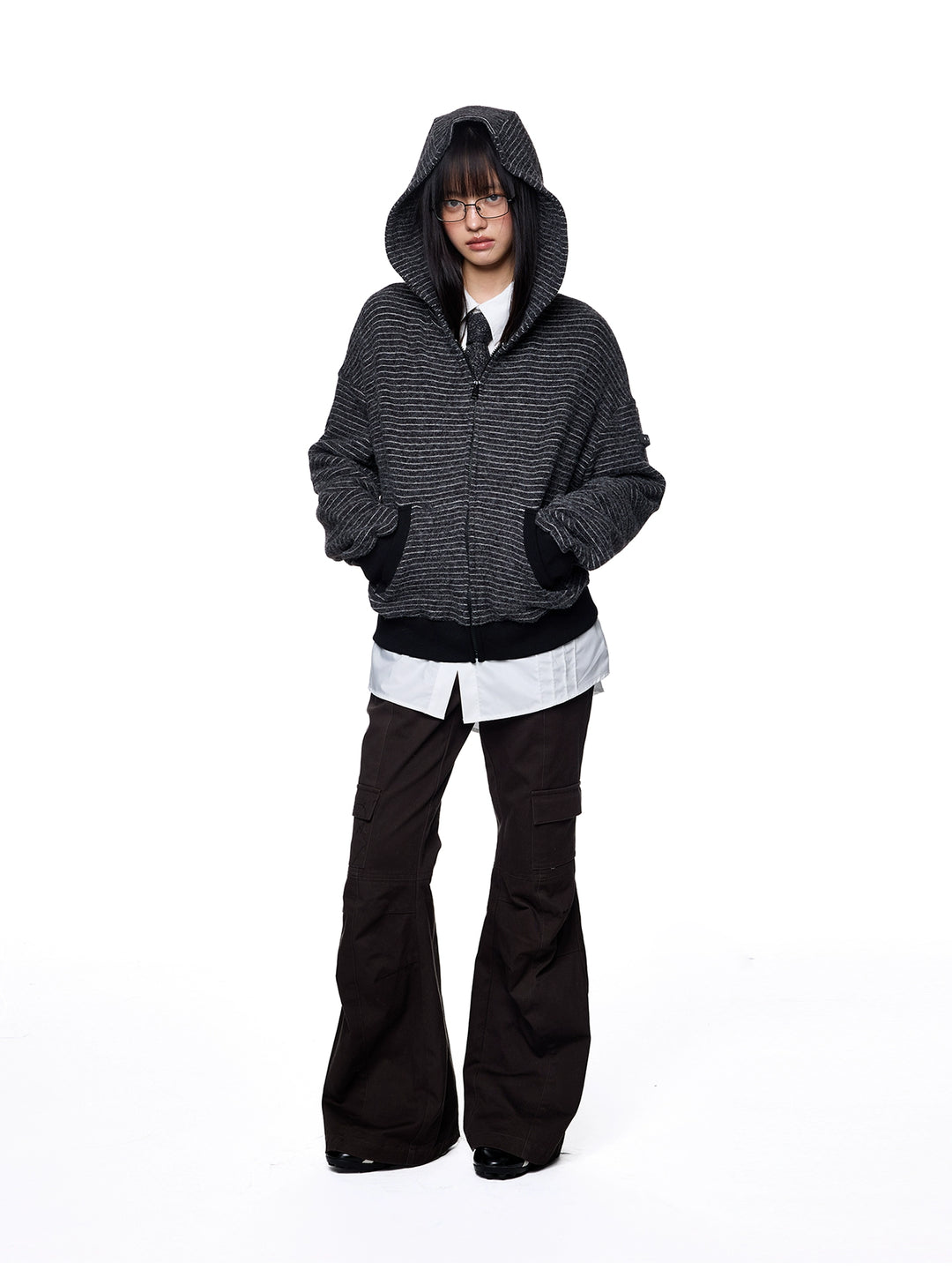 Rabbit Ear Striped Hooded Sweatshirt