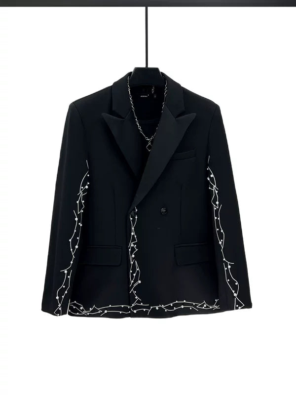 바지와 함께한 자수 장식 새틴 투피스 수트 