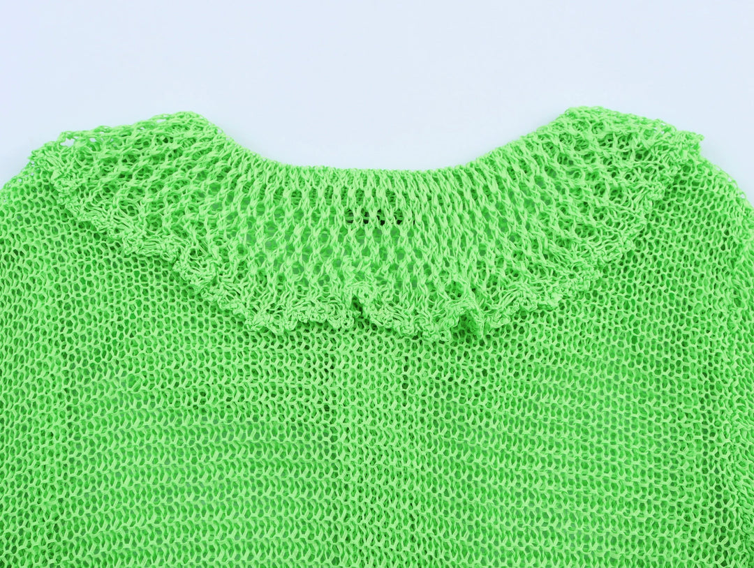 Short Sleeve Hollow Knitted Button Jacket