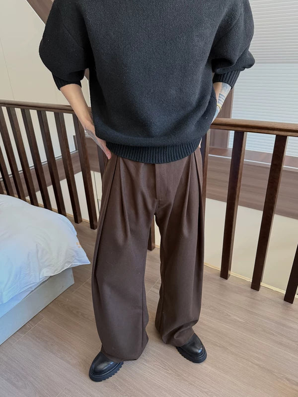 Wide-Leg Wool A-Line Casual Pants