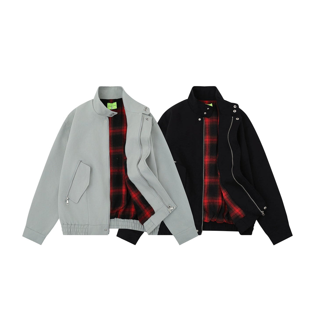 Plaid Lined Stand Collar Jacket