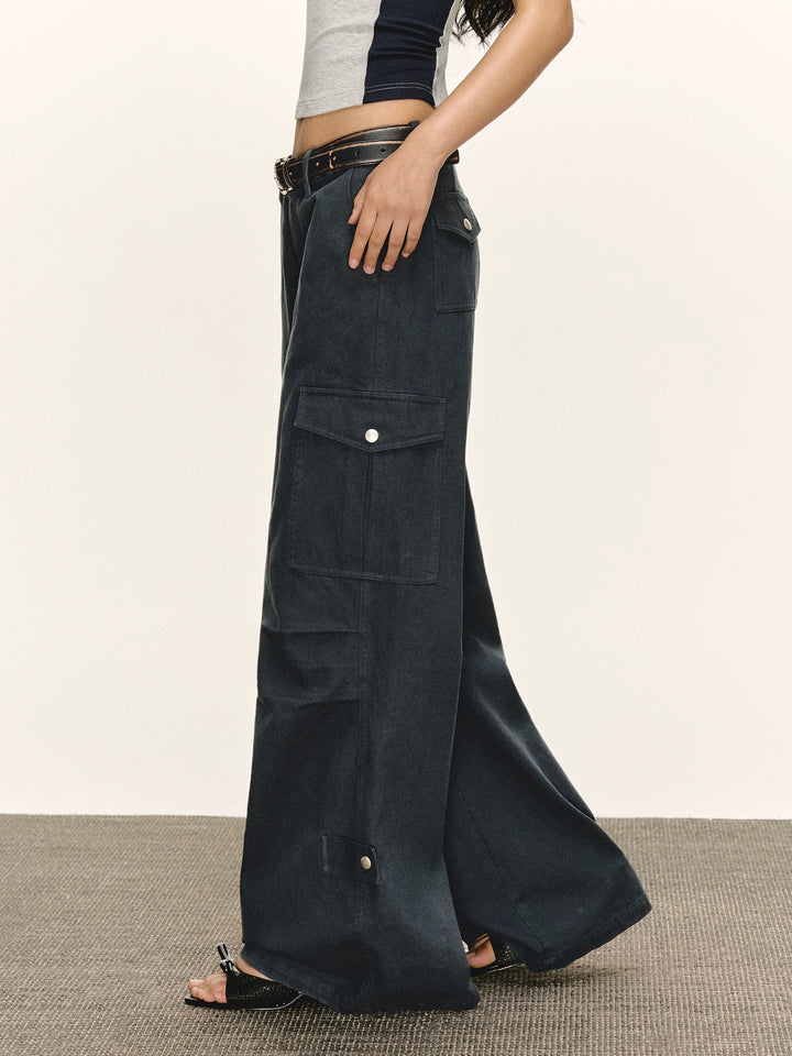 Wide-Leg Cargo Casual Pants