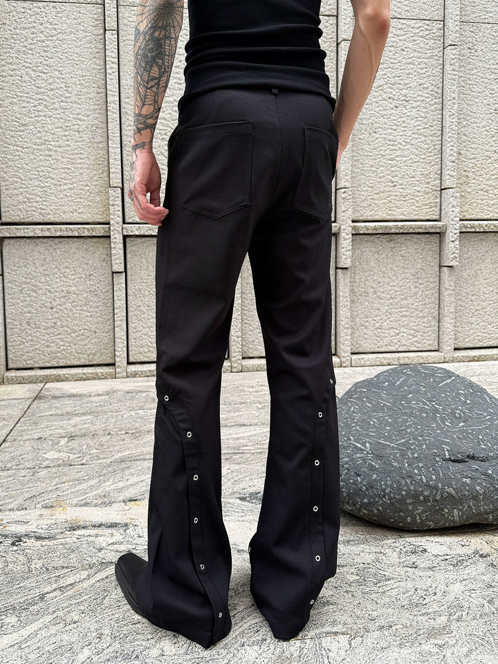 Buttoned Slit Straight Flared Pants