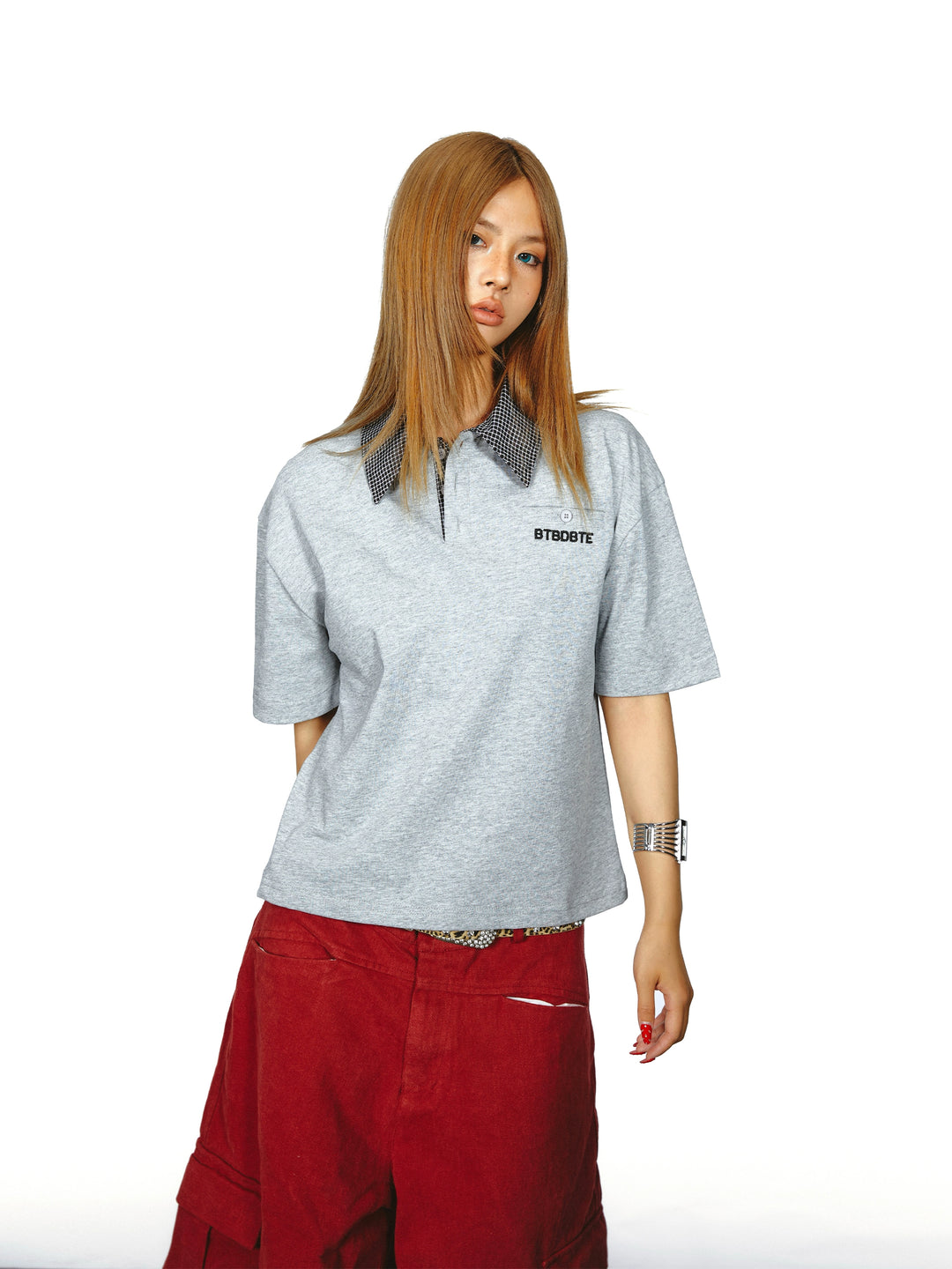 Polo Collar Embroidered Short Sleeve Top