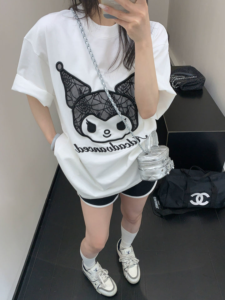 Cartoon Graphic Lace Patchwork T-Shirt