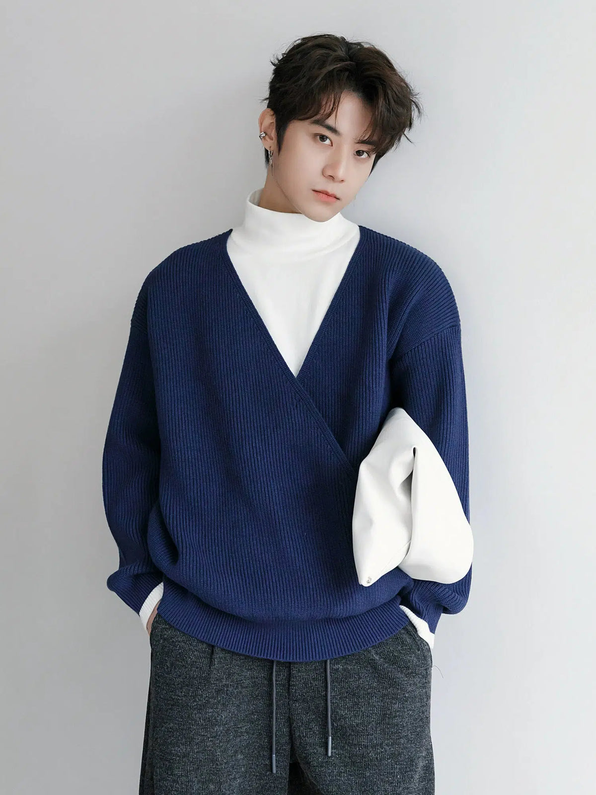 Contrast Color High Collar Knit Sweater