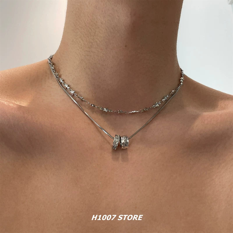 Colar Choker de Pingente de Strass em Camadas Duplas 