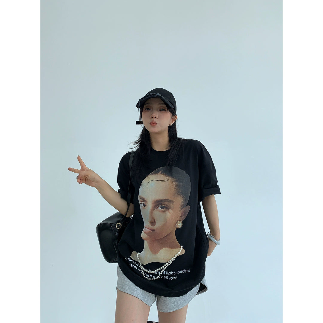Loose Portrait Graphic Short Sleeve T-shirt