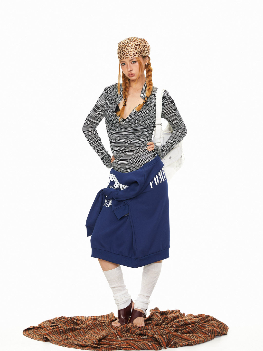 Striped Polo Collar Slim Top