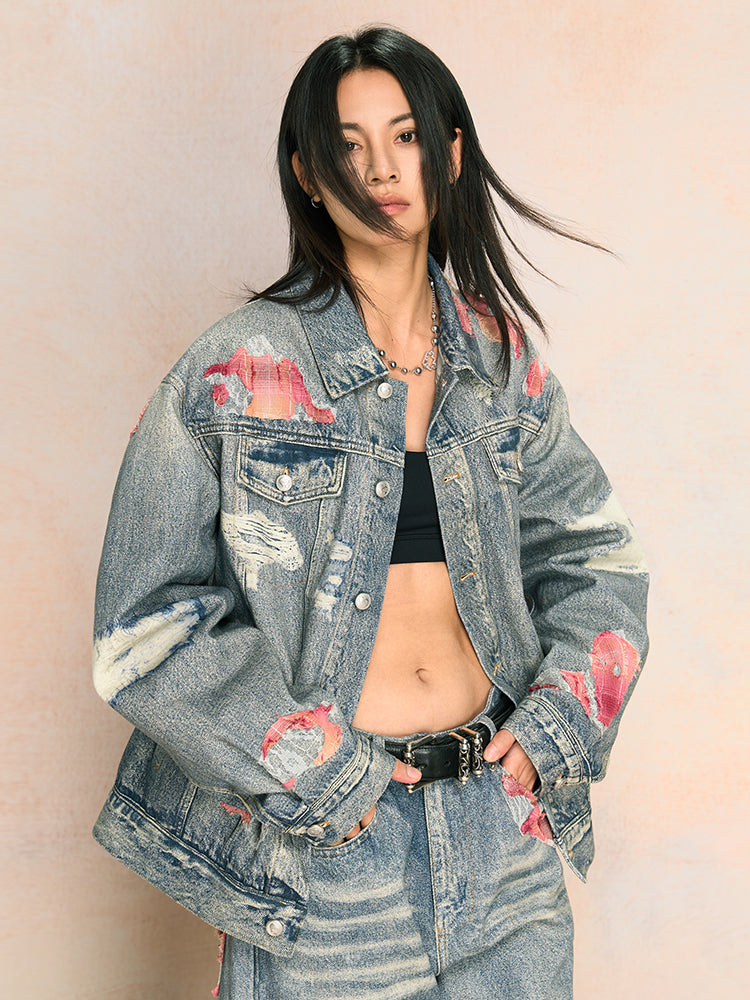 Unisex Printed Denim Lace Fashion Set