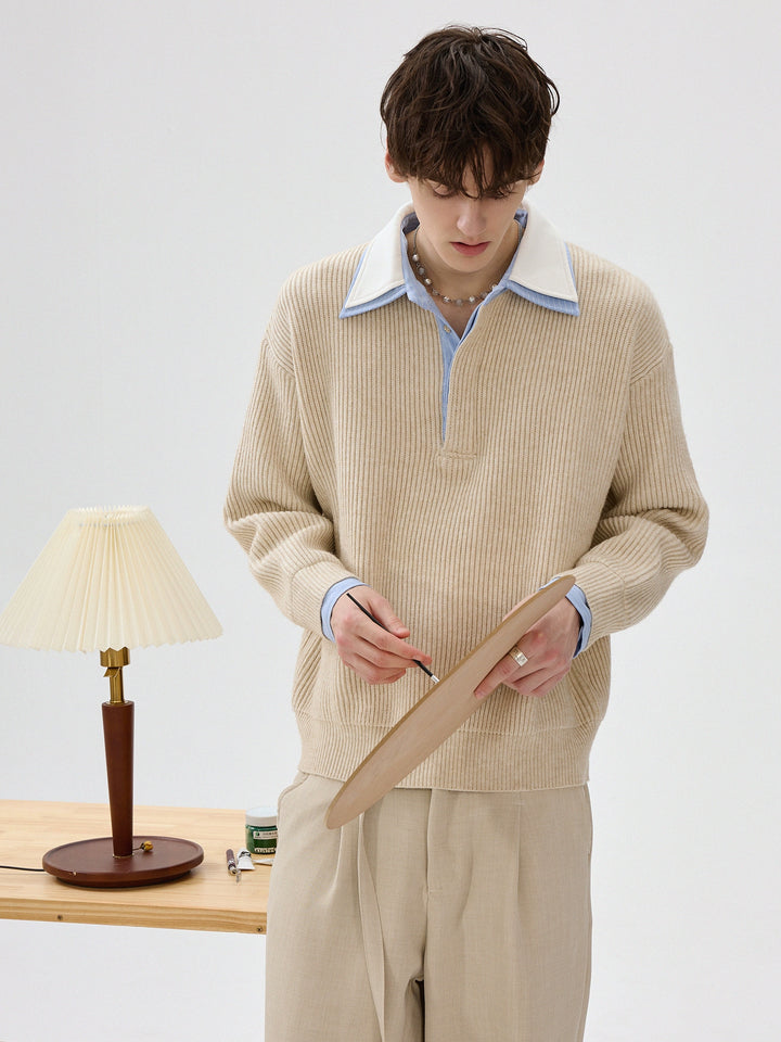 Knit Collar Sweater Layered Shirt