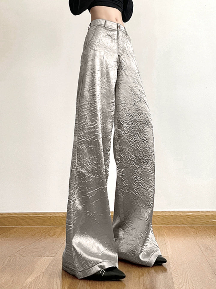 Pantalons larges à taille haute plissés 