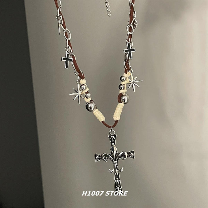 Braided Chain Cross Choker Necklace