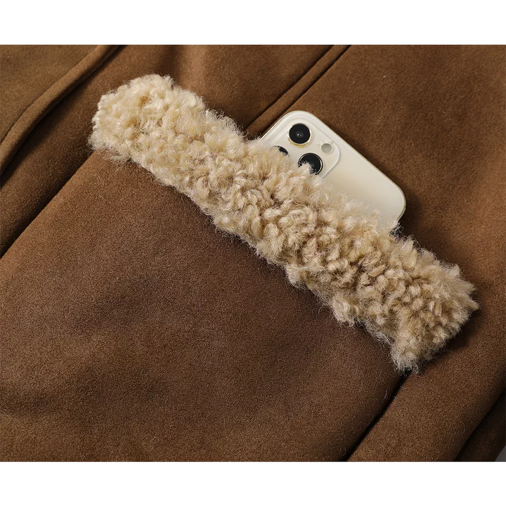 Chaqueta de ante con forro de felpa y cuello alzado 