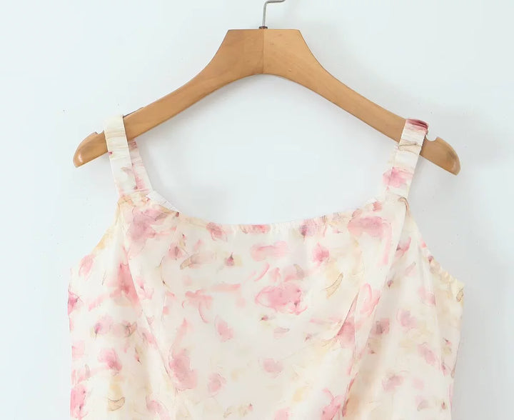 Vestido de Verão Sem Mangas com Estampa Floral em Camadas 
