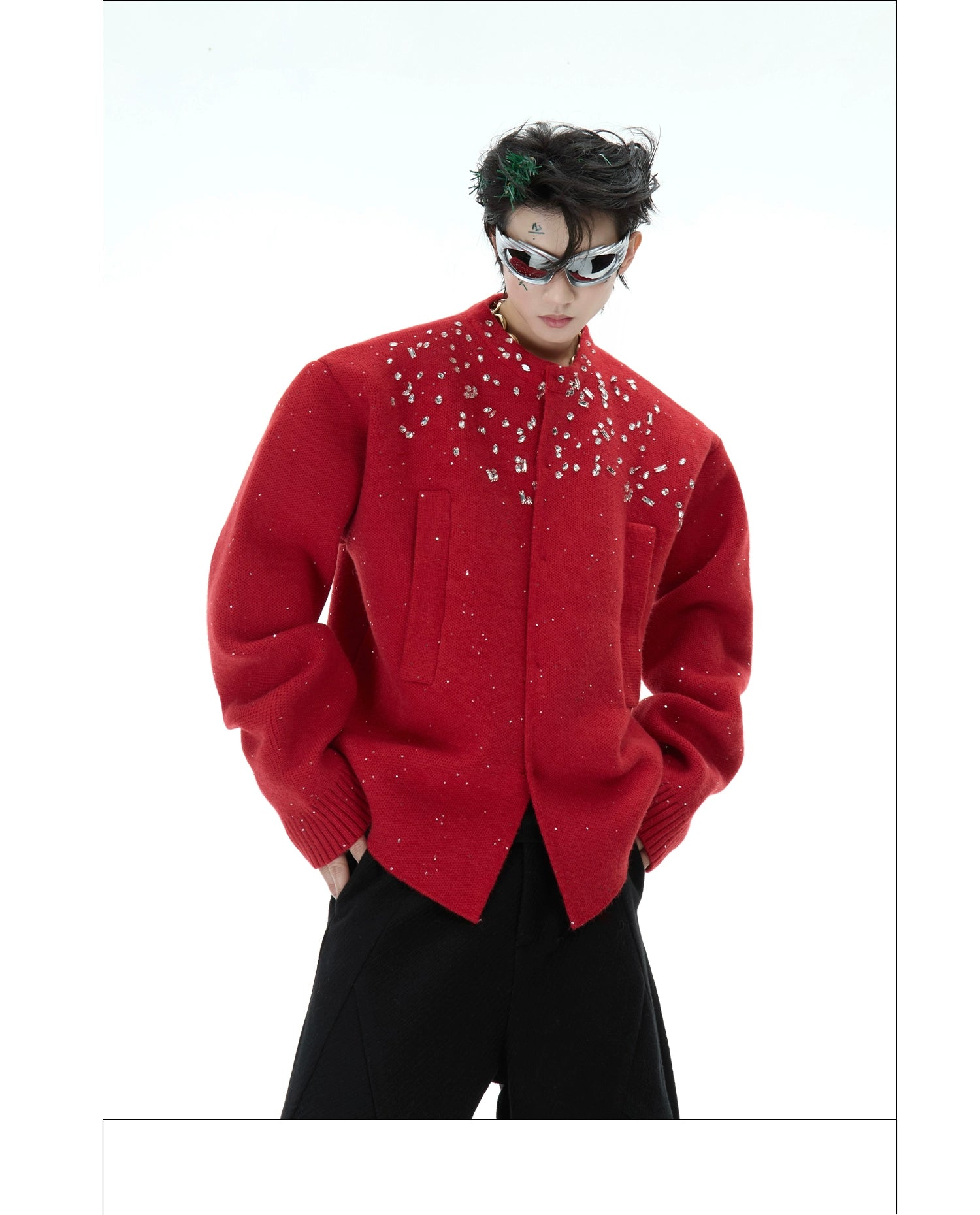 Diamond Embellished Knitted Cardigan