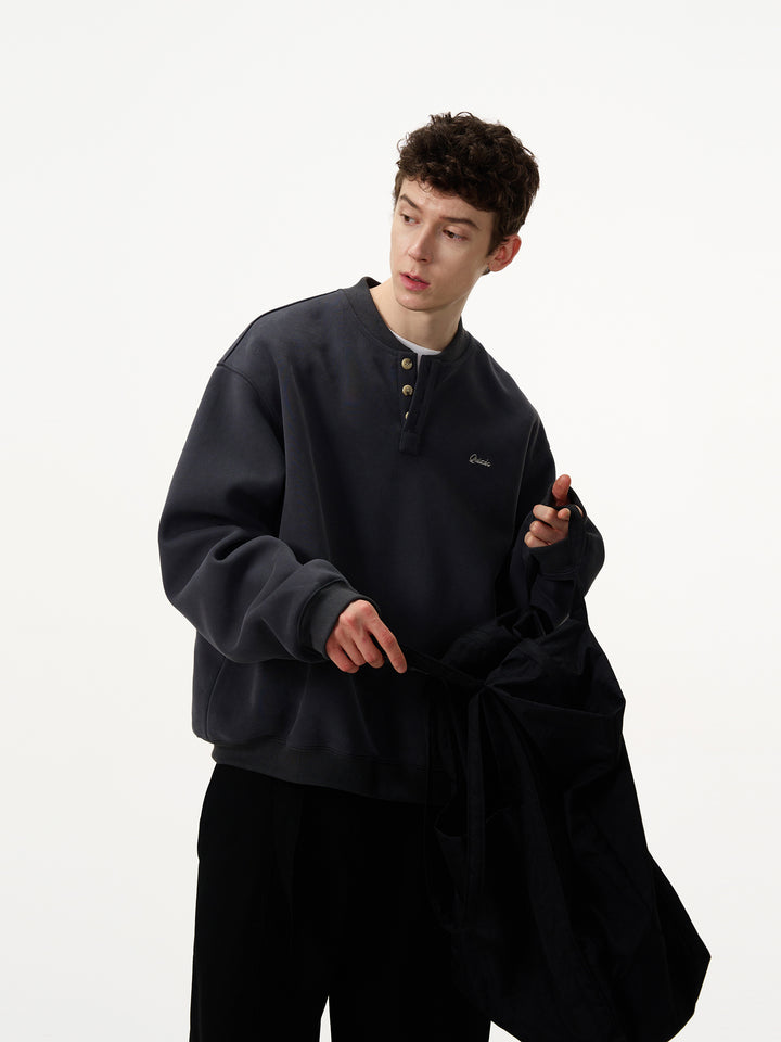 Henry Collar Casual Pullover Sweatshirt