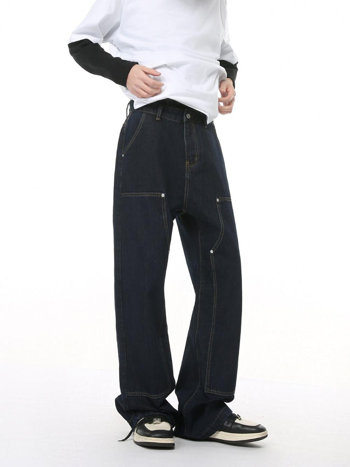 Workwear Stitching Loose Straight Pants