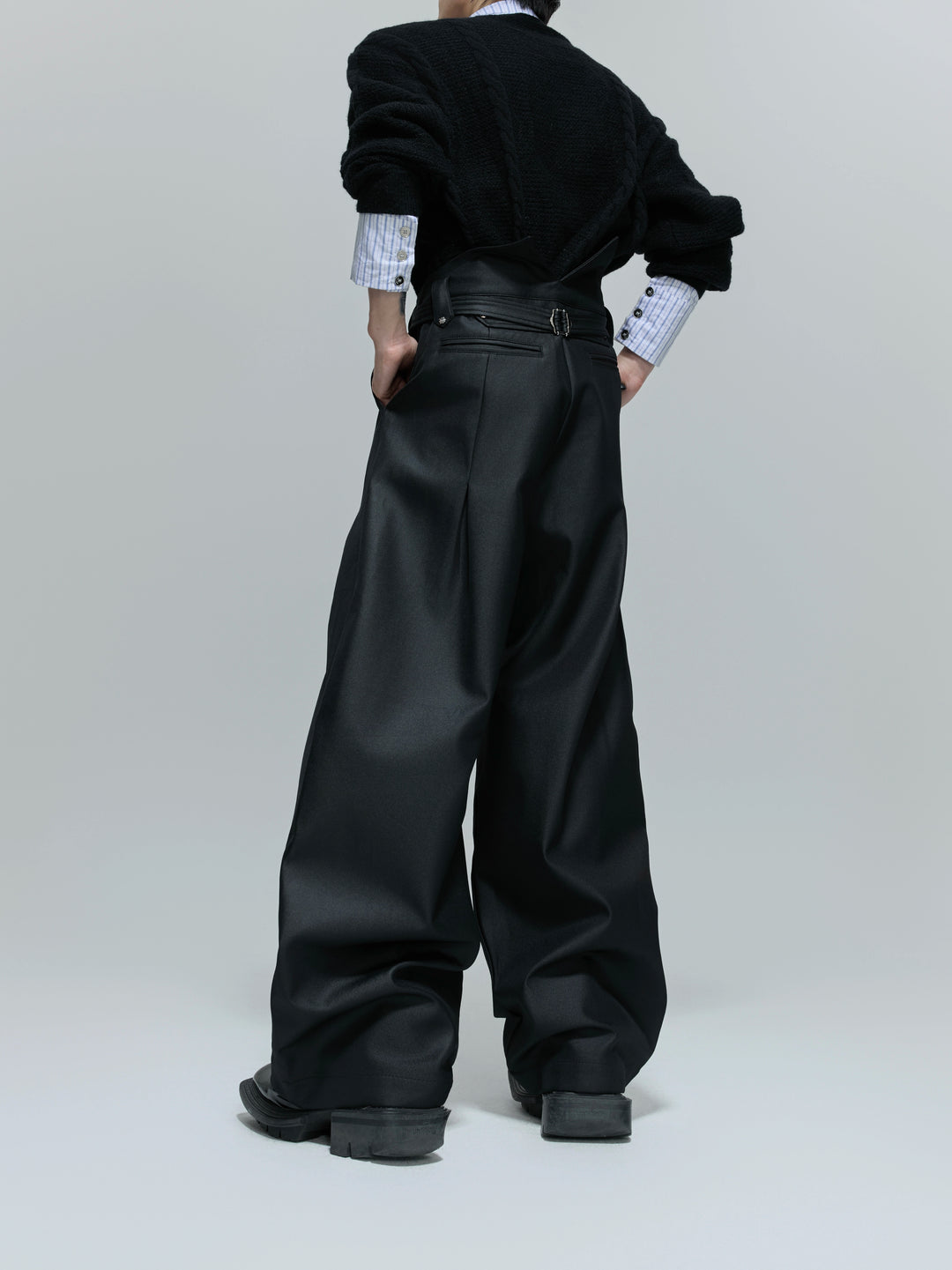 Glossy Pleated Wide Leg Straight Pants