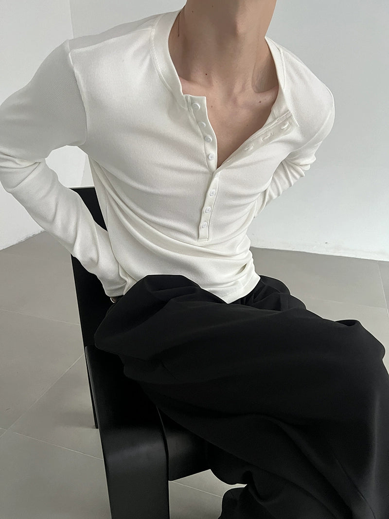 Henley Krave Langærmet Pullover Skjorte 