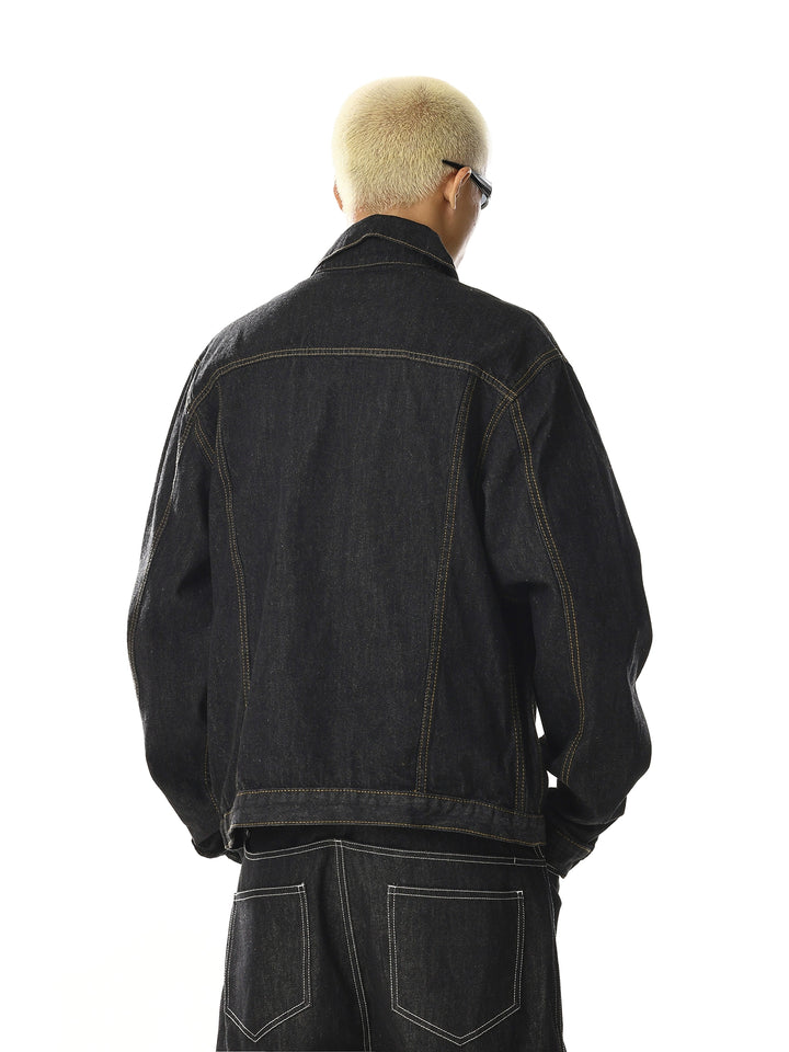 Retro Lockere Passform Jeansjacke mit Taschen 