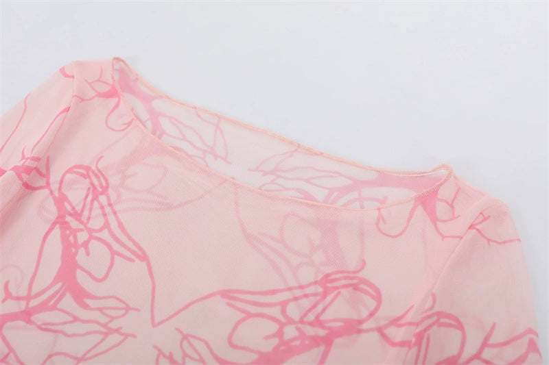 Mesh Trumpet Sleeve Slim Top