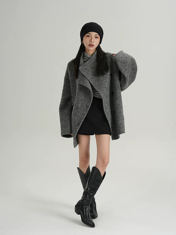 Wool Blend Asymmetrical Cape Coat