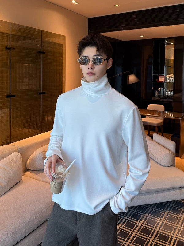 T-shirt à manches longues en brossé à col montant 