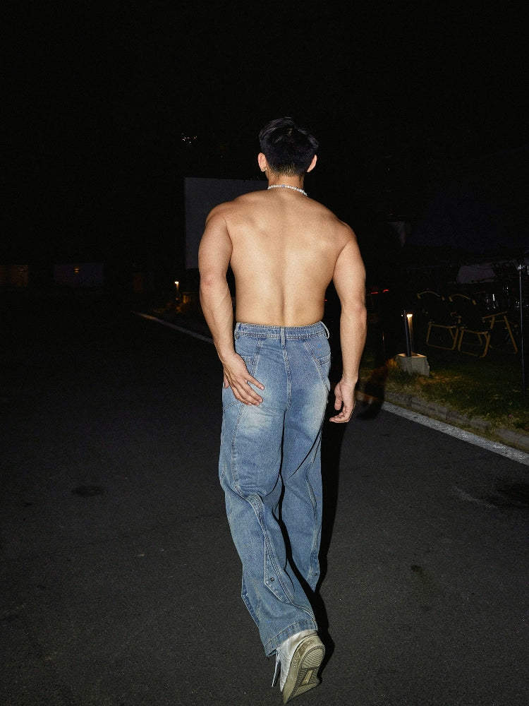 Pantaloni casual a gamba larga de-costruiti 