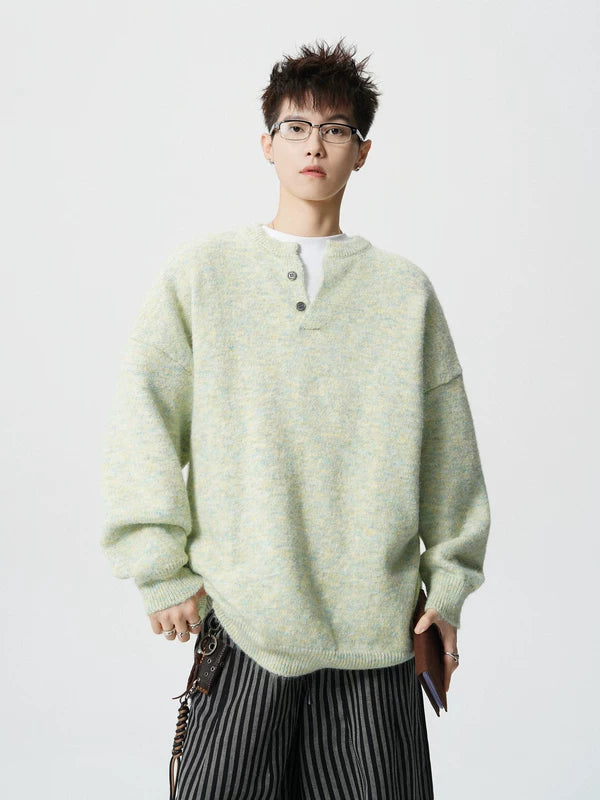 Suéter de punto con cuello Henley de gran tamaño 