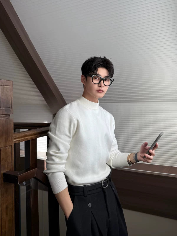 리오셀 울 목넥 니트 스웨터 