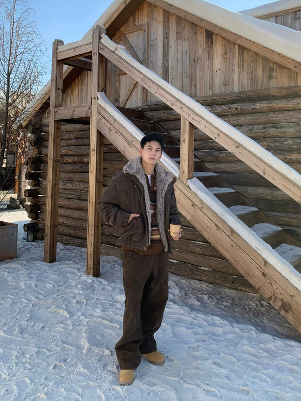 Veste en coton de travail doublée en fausse fourrure 