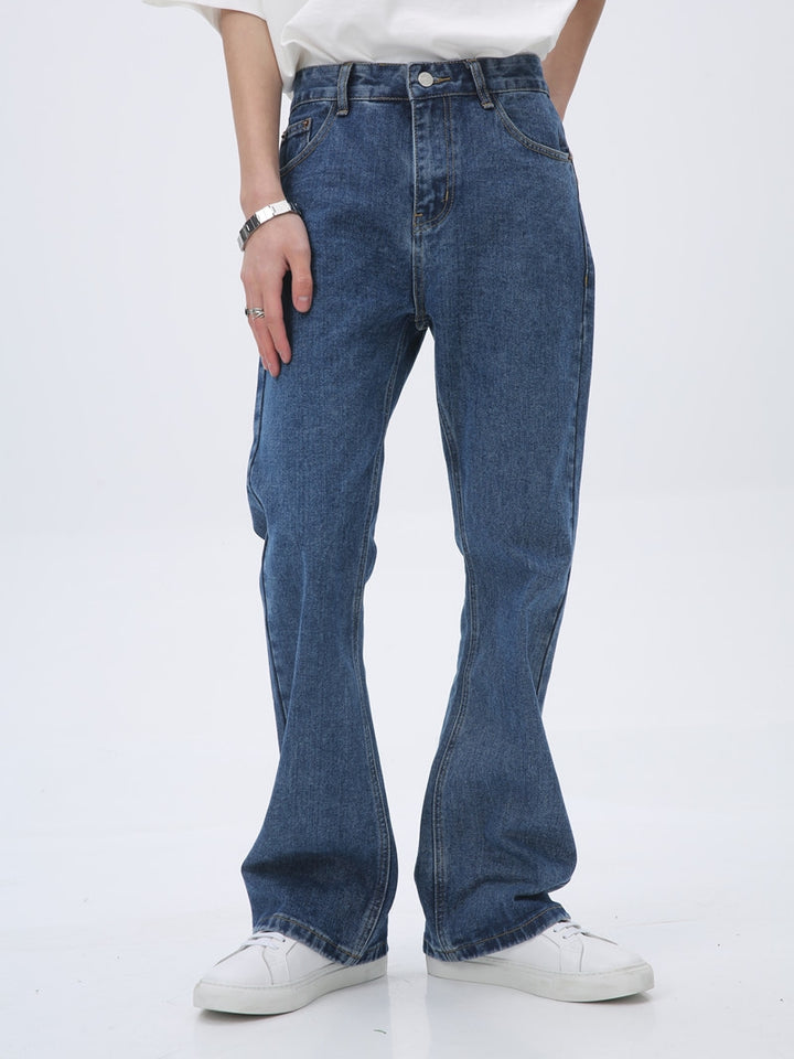 Pantalons en denim à taille mi-haute évasée 
