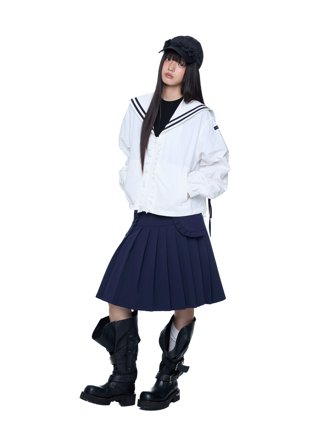 プリーツミディアム丈Aラインスーツスカート 