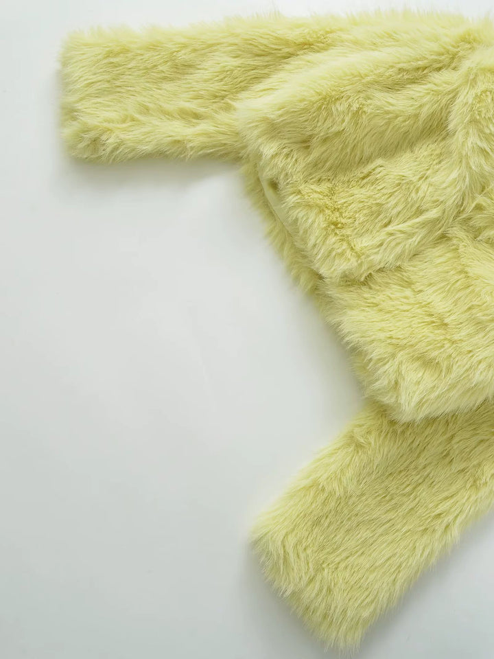 Lapel Faux Fur Long Sleeve Jacket