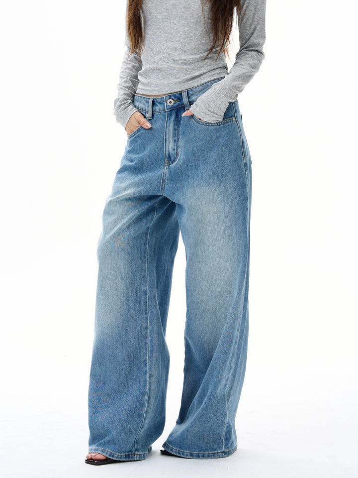 Pantalons en denim à jambes larges et décontractés 