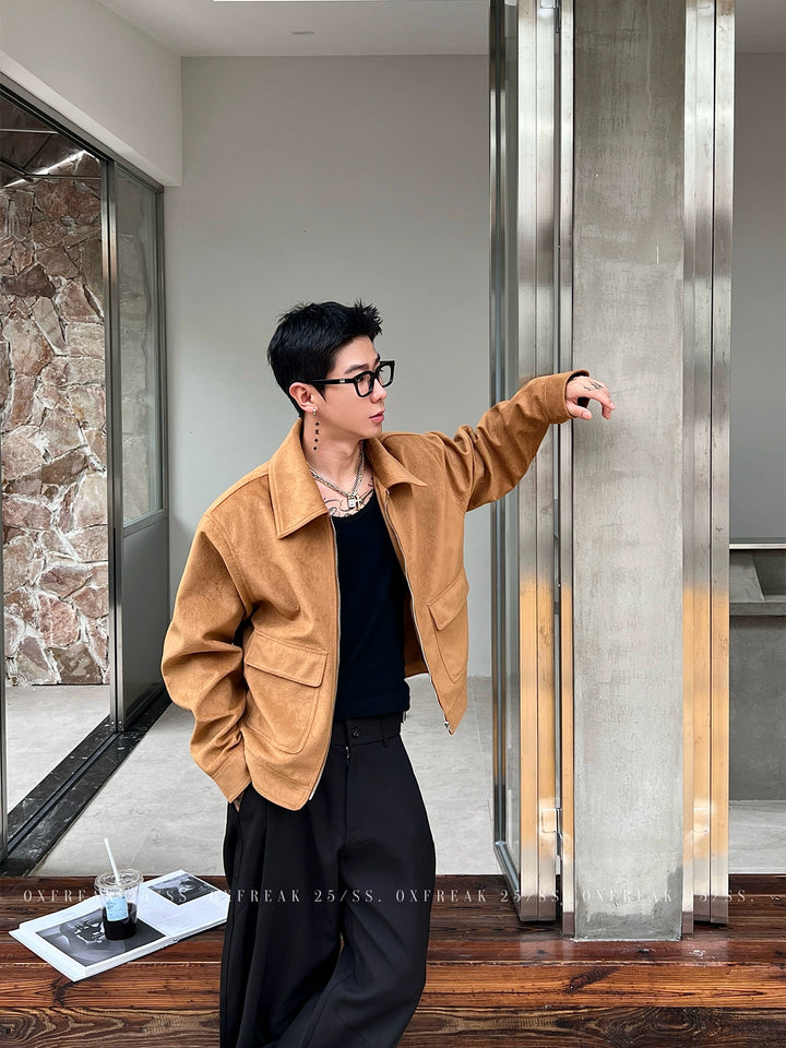 Patch Pockets Suede Short Jacket