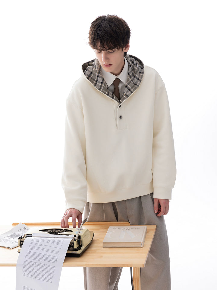 Plaid Splicing Hooded Sweatshirt