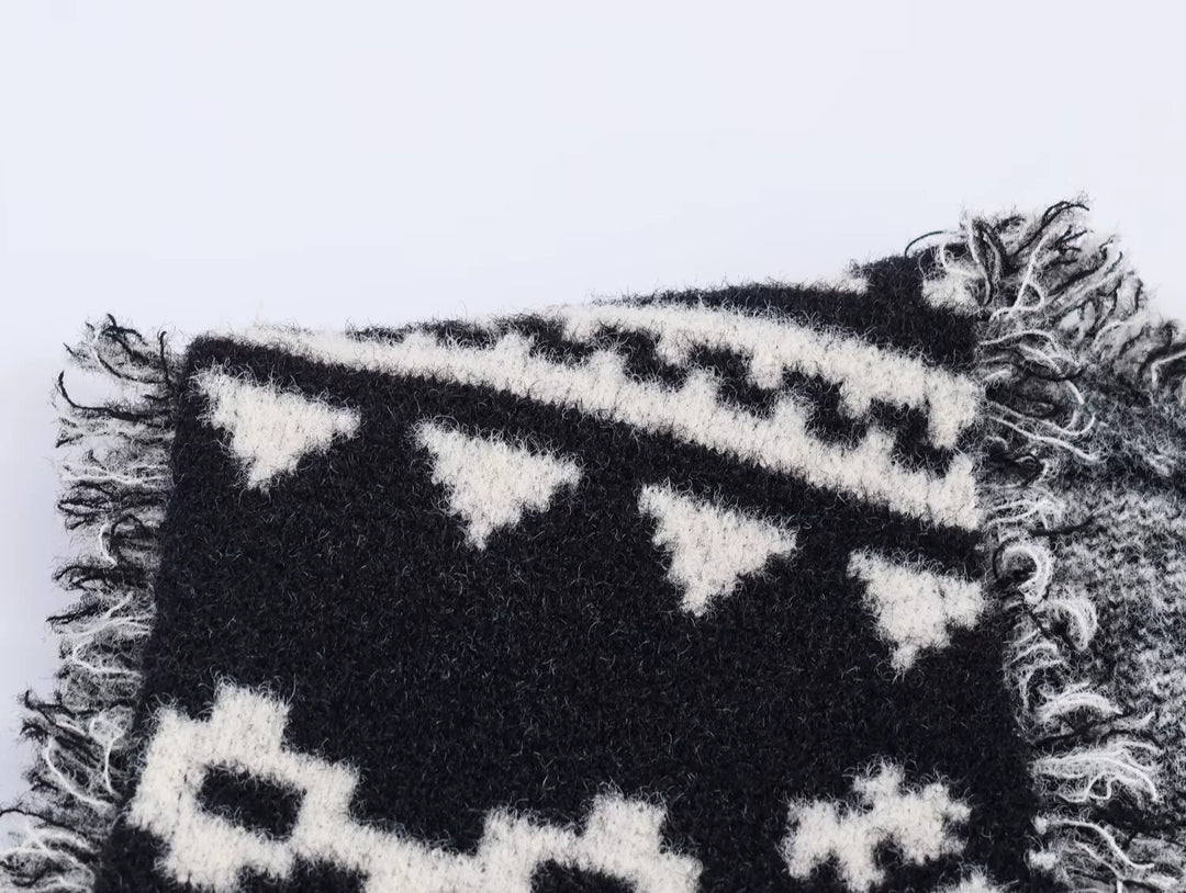 Colete de V-Neck Tricot Jacquard com Franjas de Cereja 