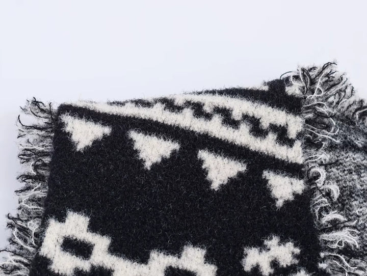 Colete de V-Neck Tricot Jacquard com Franjas de Cereja 